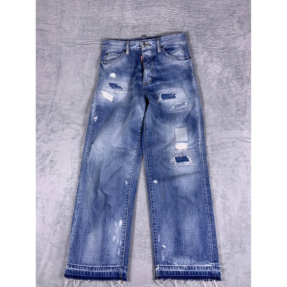 Daquared2 Wide Leg Distressed Denim Patchwork Jeans Size 30x28 Women Medium Wash